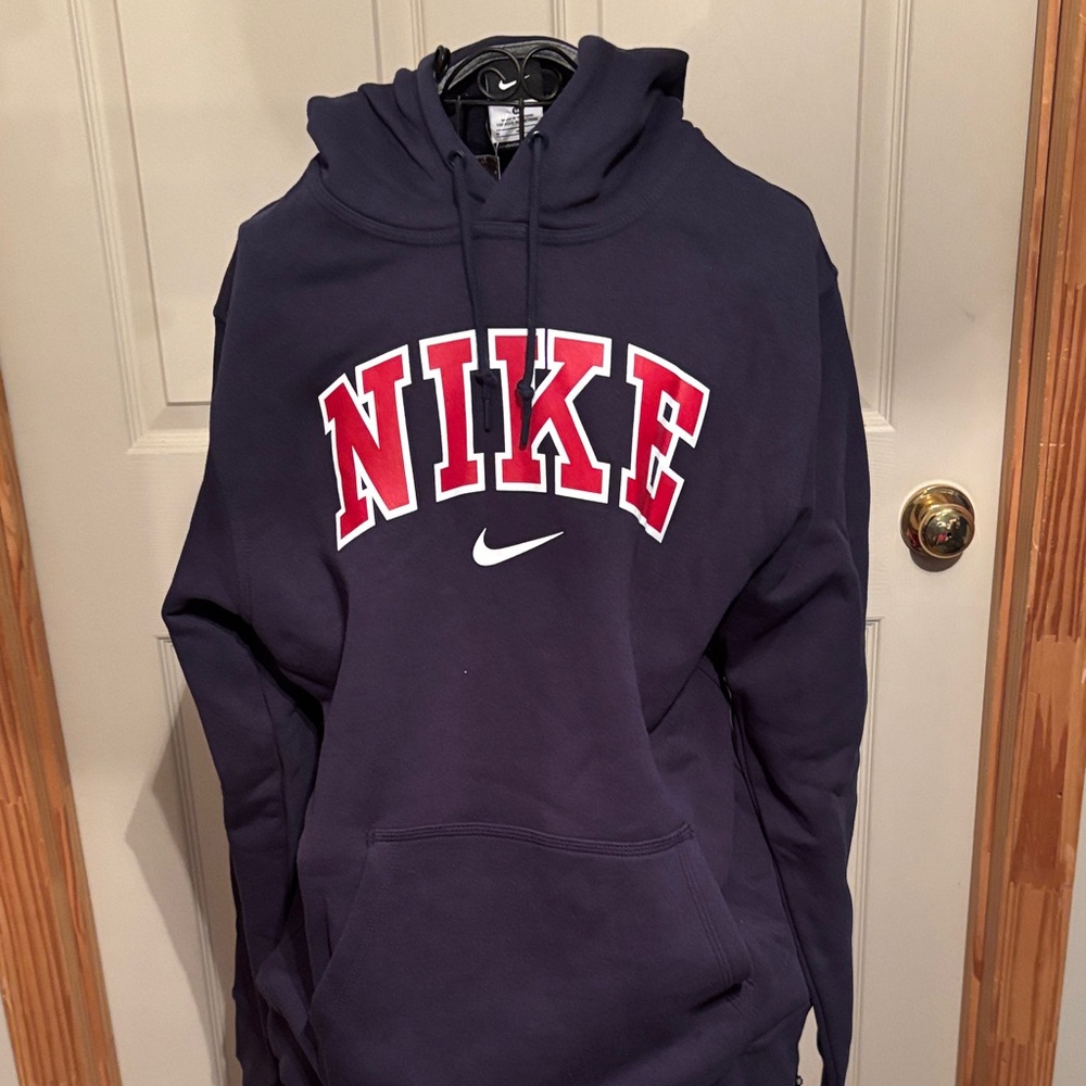 Nike NWT Men's Dark Blue Hoodie with Red and White Accents